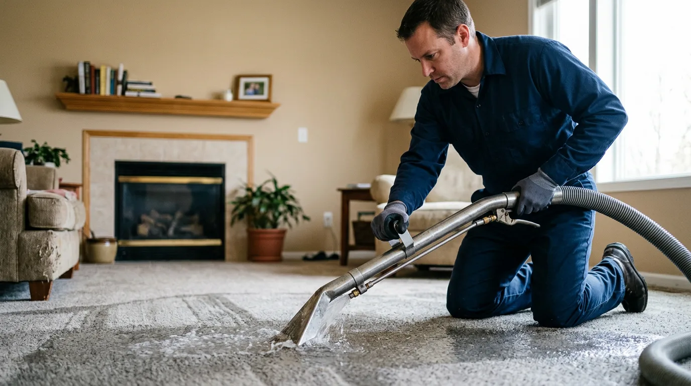 Water damage restoration technician working near Towson, MD